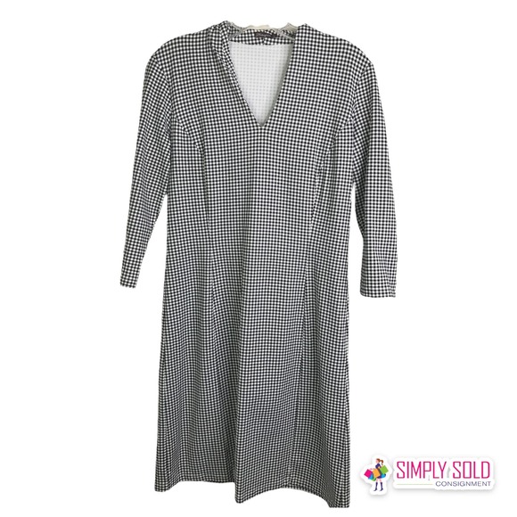 J. McLaughlin Women's A-Line Dress 3/4 Sleeve Black White Gingham Plaid V-Neck S - Picture 1 of 11
